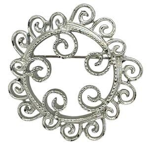 Sarah Coventry Silver-Tone Brooch Signed “Sarah Cov” Abstract Swirl Design VTG